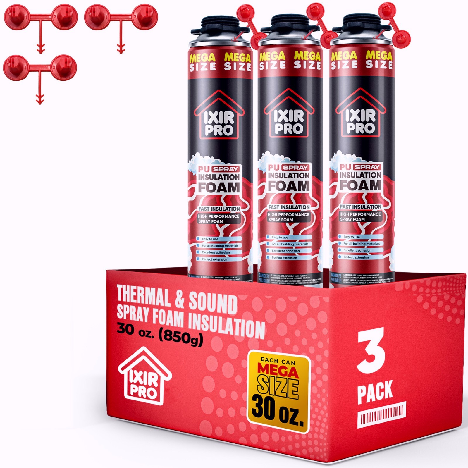 Mega Size Spray Foam Insulation Can (3x30 oz. / 850 g) Expanding Foam Sealant