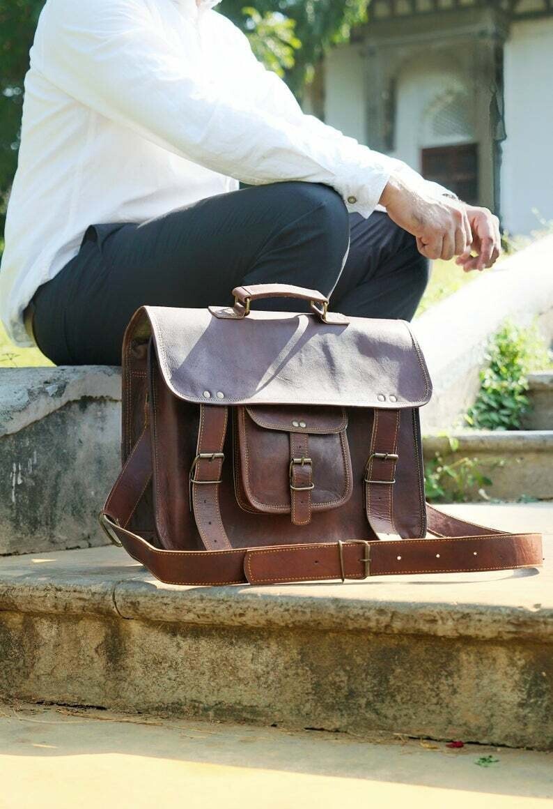 Brown Leather Crossbody Messenger Bag for Men – Laptop Shoulder Bag  
