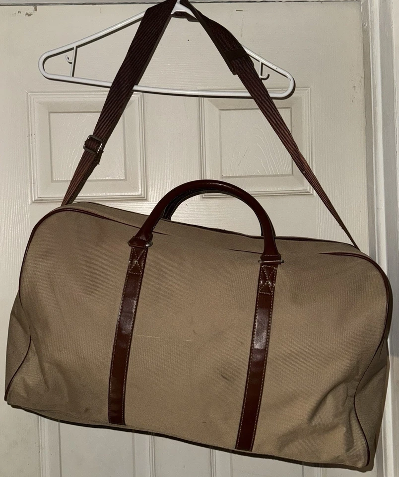 Ralph Lauren Mens Beige & Brown Canvas With Shoulder Strap Travel Duffle Bag - Image 2 of 3