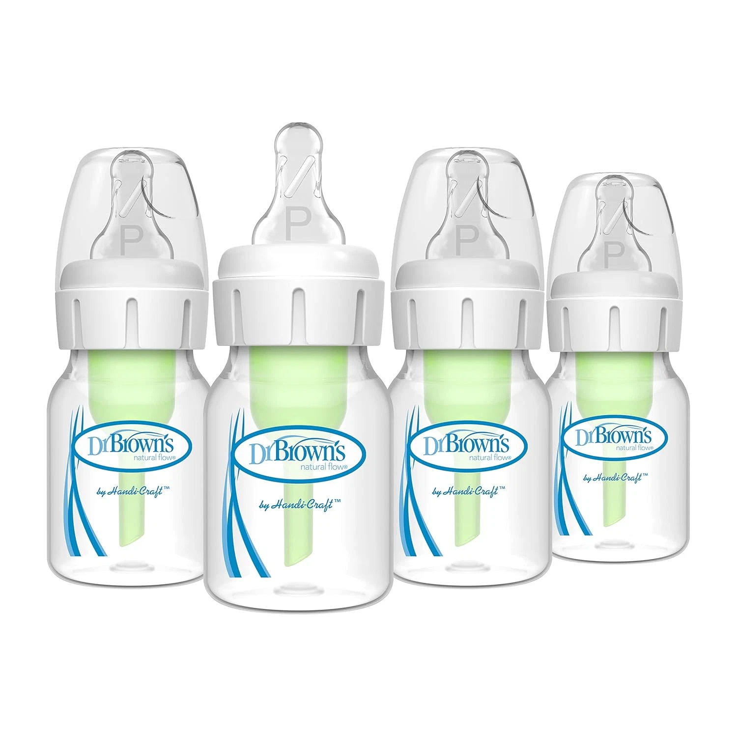 Natural Flow Anti-Colic Baby Bottles 2oz 4 Pack w/ Preemie Nipple 0m+