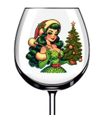 12x Weihnachten Vintage Pin Up Girl Vinyl Aufkleber Abziehbild Becher Weinglas Flasche