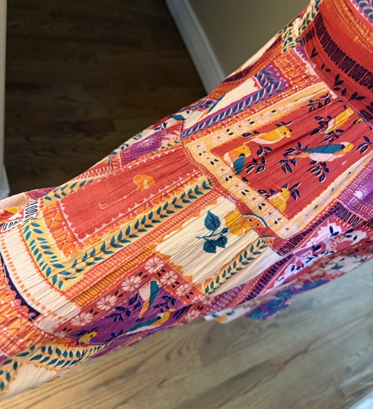 Vintage Patchwork Multi Bird Floral Mini Dress Pi… - image 4