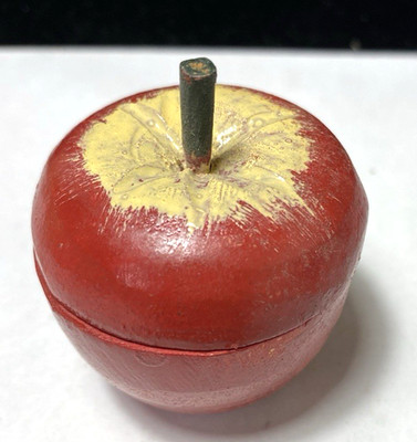 Small Hand carved wood hinged apple with beetle bug insect inside