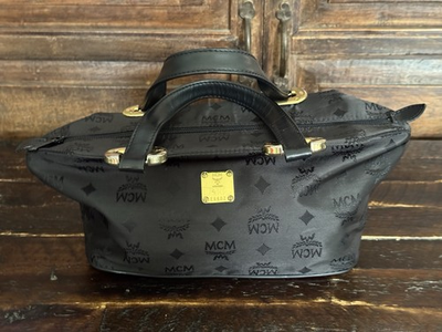 #ad MCM Black Nylon Handbag Gold Hardware Embossed Logo Vintage Small Purse Bag $99.00