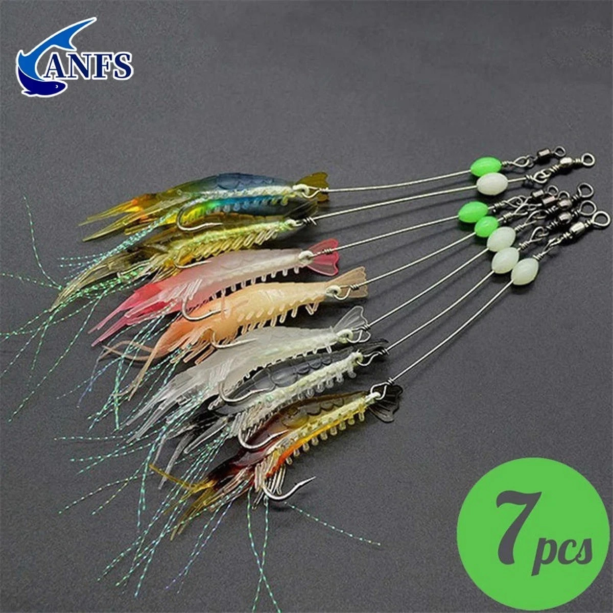 7x Luminous Fishing Bait Lure Artificial Shrimp Lures Soft Hook Prawn Bait Kit