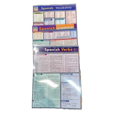 Three Spanish Vocabulary, Verbs, Grammar Laminated Reference  Quick Study Guides