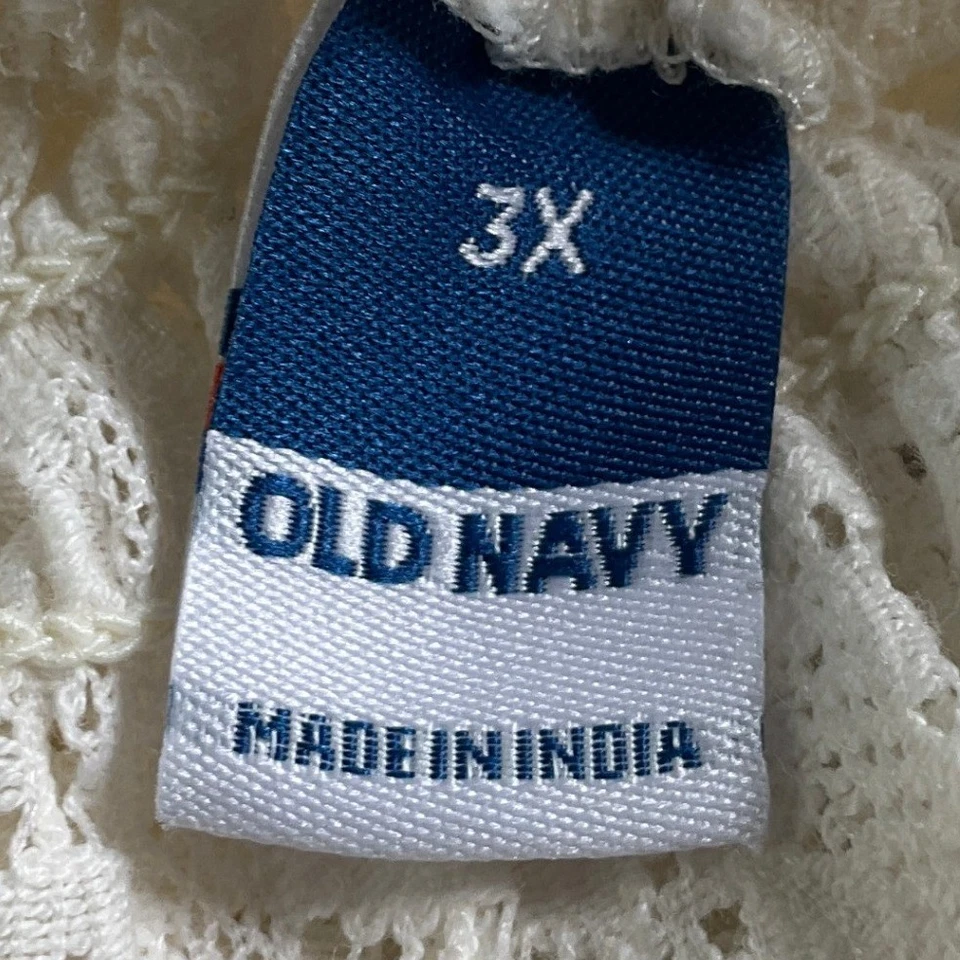 Blusa Top Antigua Azul Marino Crochet Encaje Hombro Descubierto Talla Grande 3X Marfil Campesino Boho Foto 3 de 4