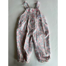 Vintage OshKosh Bgosh Pink Floral Bear Bunny Flannel Overalls 24M Made in USA