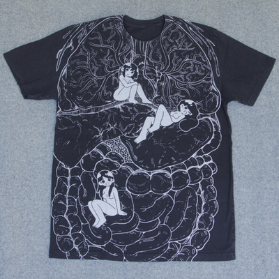 Omocat T Shirt Est~M Human Anatomy Internal Organs Lungs Gut ANIME GIRLS Art Tee