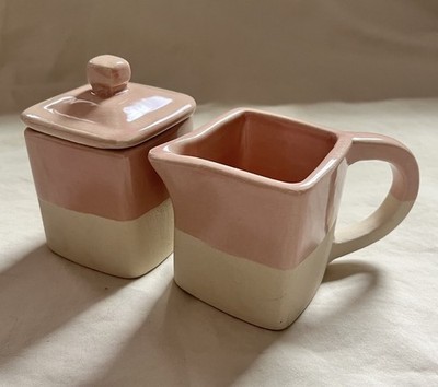 Blush Pink Creamer Sugar Set Minimalist Ceramic Soft Modern Aesthetic Kitchen