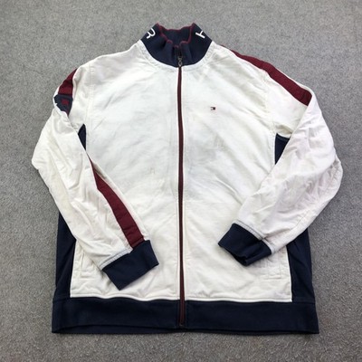 Tommy Hilfiger Jacket Mens XL White Full Zip Track Colorblock Cotton Athletic