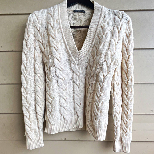 Alexander McQueen, Maglione vintage Alexander McQueen donna L avorio maglia cavo scollo a V lana merino