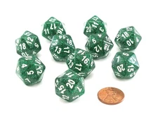 Pack of 10 D20 20mm Koplow Games Glitter Dice - Green