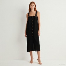 Vintage Midi Dress Black Striped Square Neck Sleeveless Button Front US 4