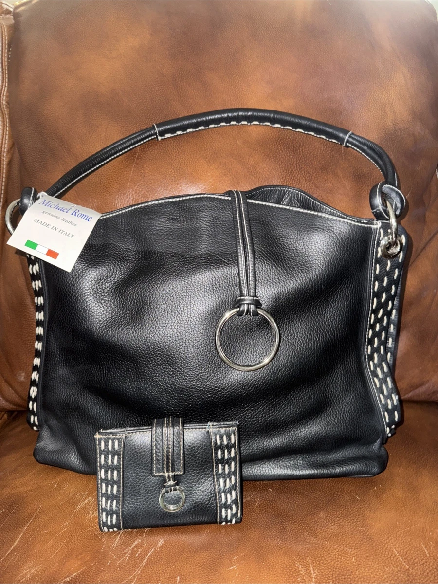 Sac à Main Bandoulière Michael Rome En Cuir Gris Métallisé - Fabriqué En Italie, Occasion En Bon état