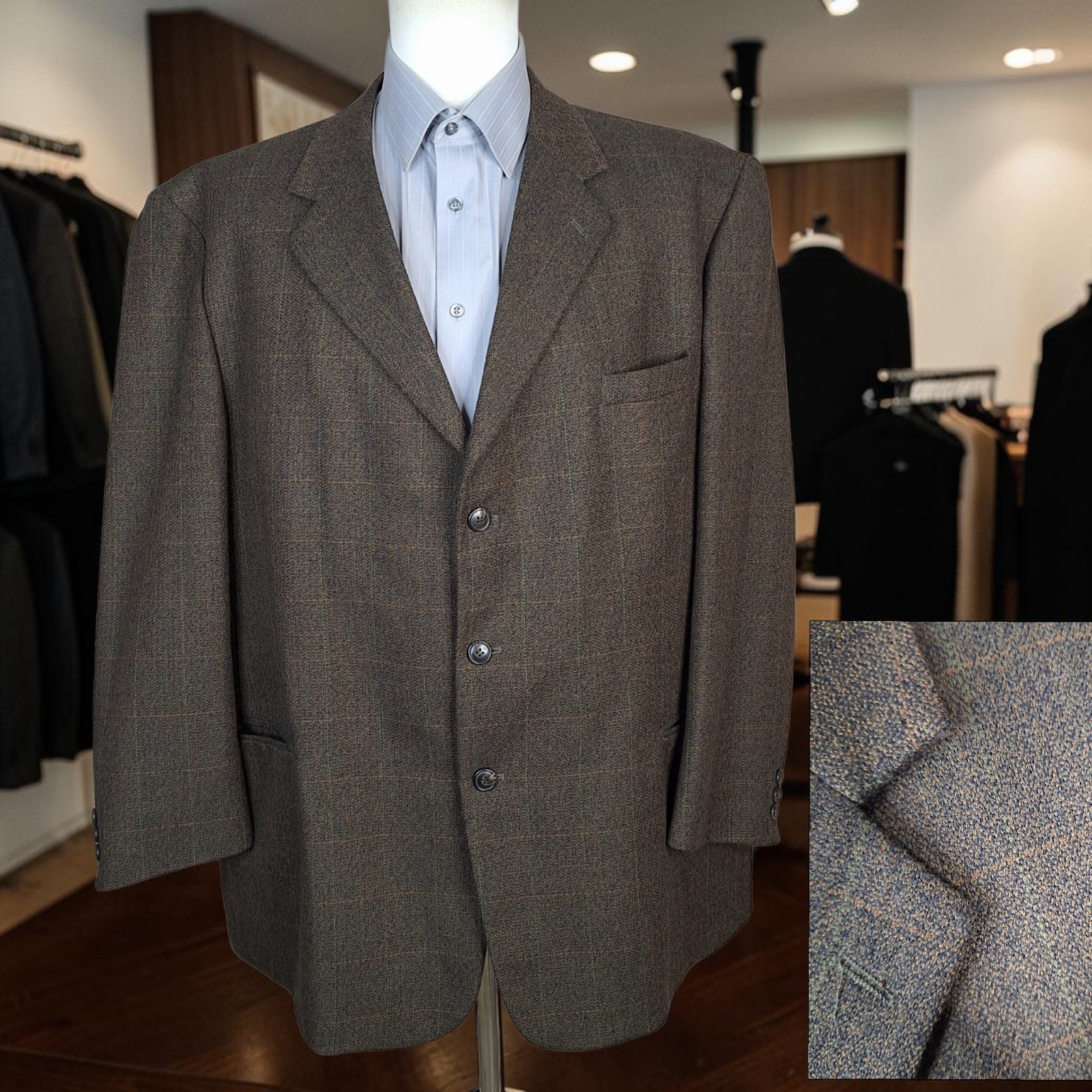 Stafford Lambswool Sport Coat Mens 50R Brown Windowpane Check 3 Button VL