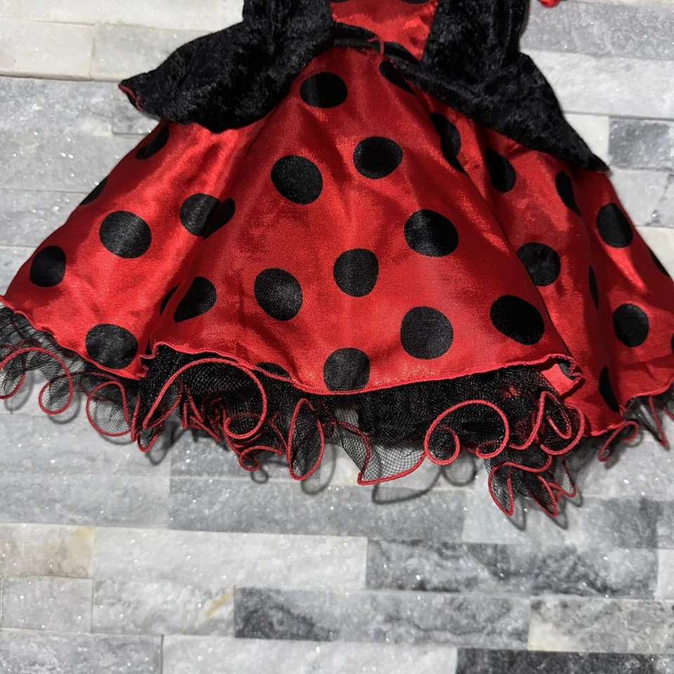 Princesa Paraíso Niño Pequeño 18M 2T Terciopelo Ladybug Halloween Disfraz Vestido Volantes Foto 2 de 4