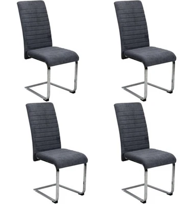 set of 4 Dark Grey Velvet Dining Chairs Chrome legs plush luxury seat high back - Image 1 of 4