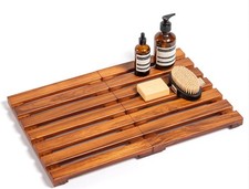 21 x 14 Teak Anti Slip Shower Mat Brown Solid Wood Rectangle Bath Mat