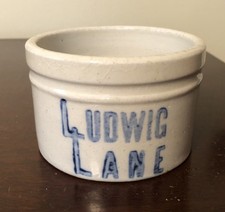 Vintage LUDWIG LANE Dairy Stoneware Butter Crock Advertising Toledo, Ohio OH