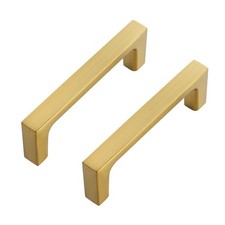 5 Pack Solid 3 Inch Square Cabinet Handles Brushed Brass Drawer Pulls Hardware