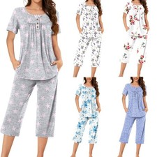 Plus Size Womens Printed Pyjamas Set Pjs Summer Loose Lounge Wear Nightwear 6-20