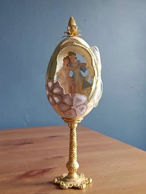 Kider & Smart Vintage Handcrafted Goose Egg Ornament Musical Diorama Gold Cream - Image 1 of 4