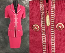 BEAUTIFUL St John collection knit pink multi jacket skirt suit size 6 8