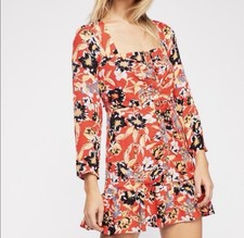 Free People Red Floral Button-Front Women’s Dress size 6