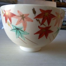 Japanese Matcha Tea Bowl, Kyo Ware Kyoto Kiyomizu autumn leaves no box