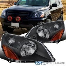 Fits 2003-2005 Honda Pilot Black Headlights Head Lamps Left+Right Pair Assembly