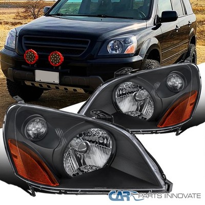 AKKON - For 2003-05 Honda Pilot JDM Black Bezel OE Replacement Headlights Driver Passenger Amber Head Lamps Pair New