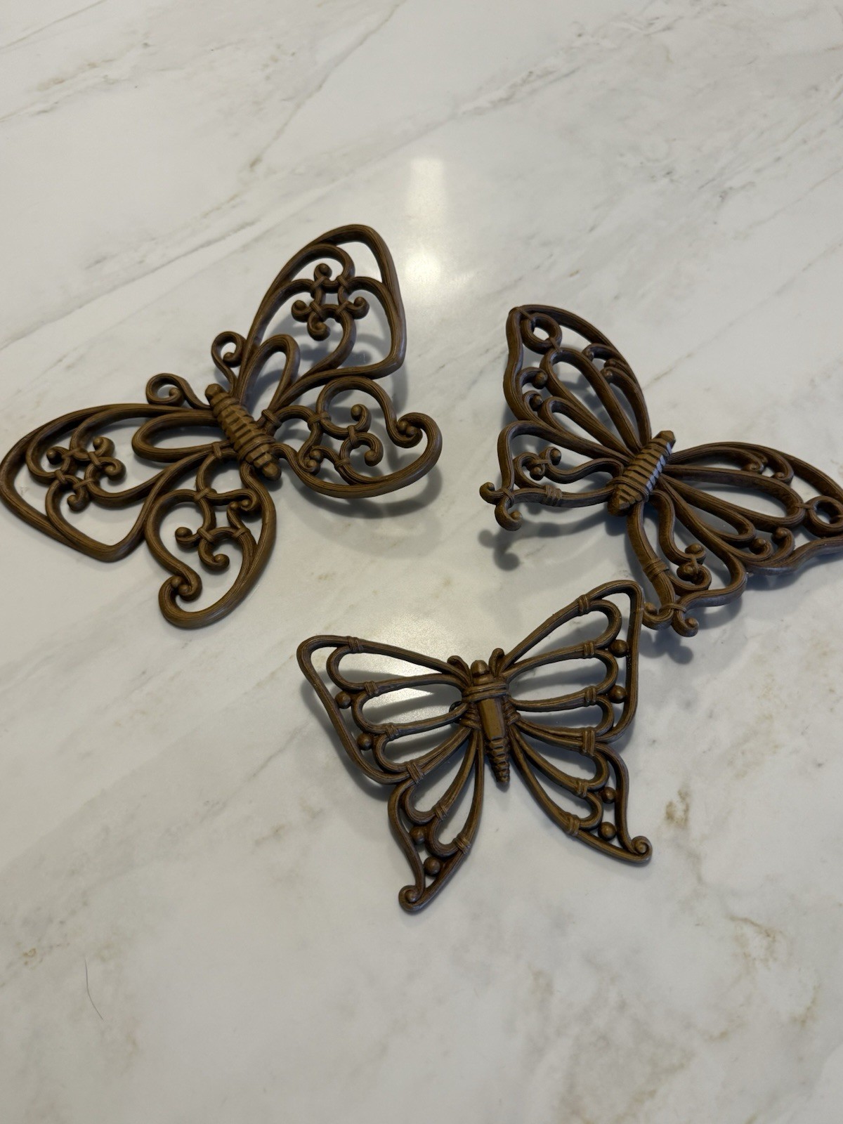 Vintage Syroco Butterfly Faux Wood Wicker Wall Decor Set of 3 MCM 70s Boho