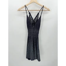 Windsor Dress Women SMALL Navy Blue Shine Bright Sparkle Lace Back Skater Mini 