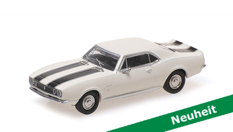 Minichamps 870144020 1:87 H0 Chevrolet Camaro 1967 white weiß stripes NEU OVP