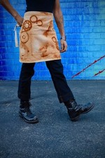 Handmade Short Bistro Apron Rust Dyed Organic Cotton Denim Twill One Of A Kind