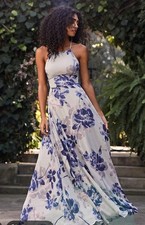 Lulus All I Need Floral Print Lace-Up Maxi Dress in Grey Size Small