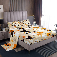 Halloween Kids Ghosts Bedding Set King Size with Deep Pockets, 4 Pieces