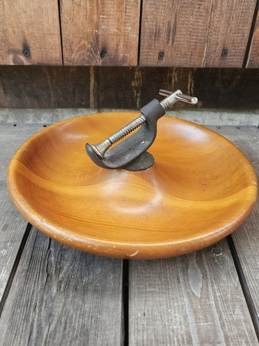 Vintage Beautiful MCM Handmade Wood Nut Bowl with Vice Style Nut Cracker Nice! - Picture 11 of 16