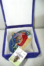 Teddy Bear On Sleigh Li Bien Christmas Ornament with Box Inside Painted Holiday 