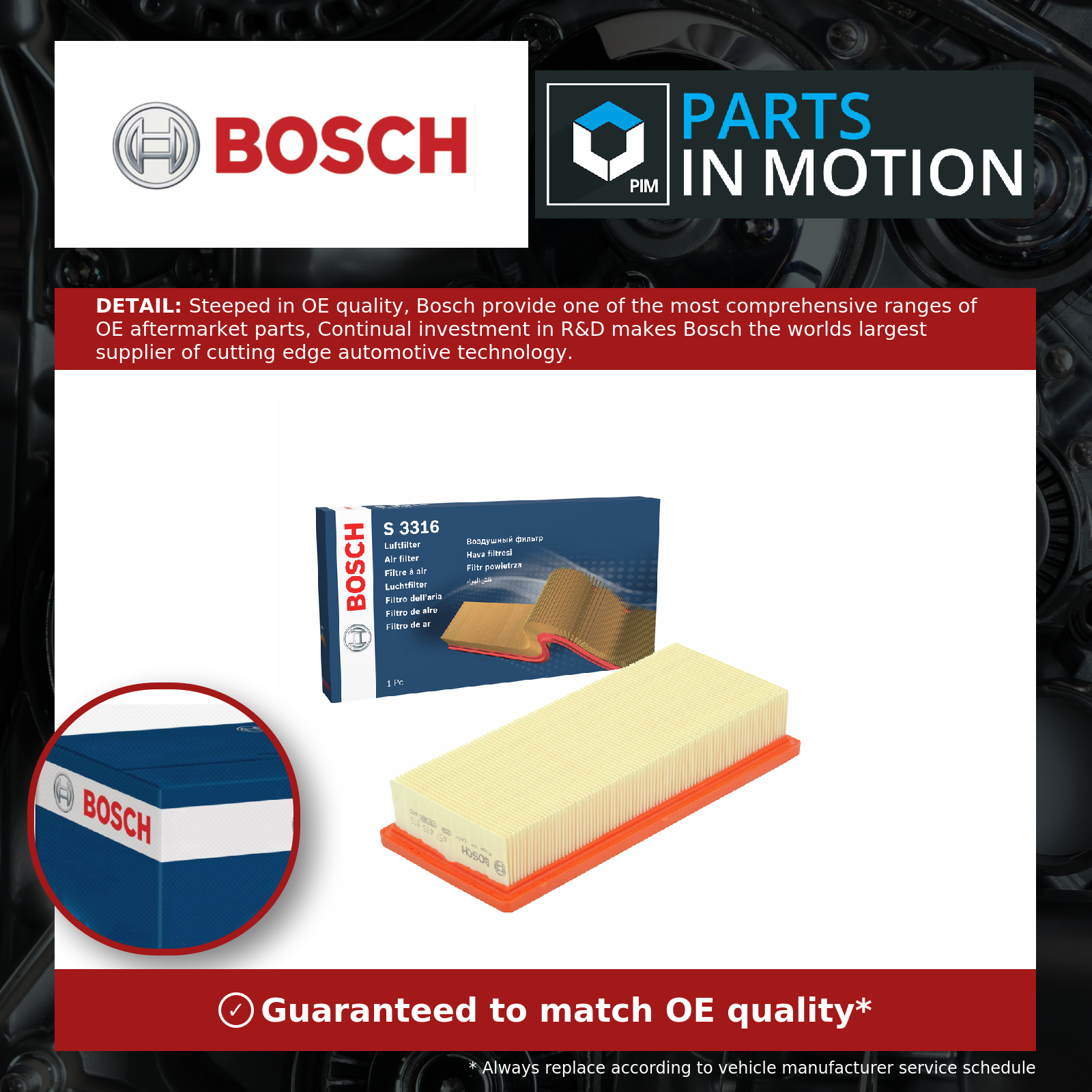 BOSCH 1457433316 Air Filter 282mm Length 50mm Height Fits Fiat Panda Punto - Image 5