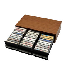 Lot of 32 Various Tapes  Faux Wood 33 Cassette Holder Storage Case 3 Drawers