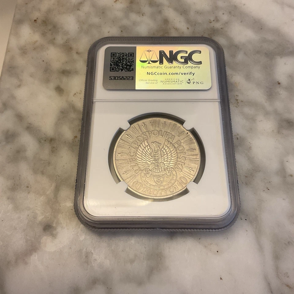 Auténtica moneda de 10 zlotych 1934 POLONIA, plata, Marshall Jozef Pilsudski Foto 3 de 4