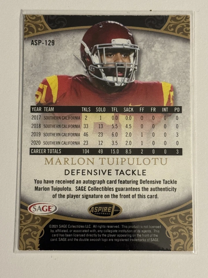 Marlon Tuipulotu - 2021 SAGE Aspire Football #ASP-129 / Red - Autograph - Image 2 of 2