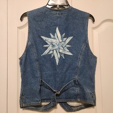 Cherokee Denim Vest M Vintage 80s Bleached Effect Star Boho Cowgirl Festival