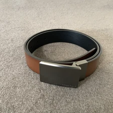 Perry Ellis Portfolio Men's Leather Belt Plaque Buckle Reversible Brown/Black 30