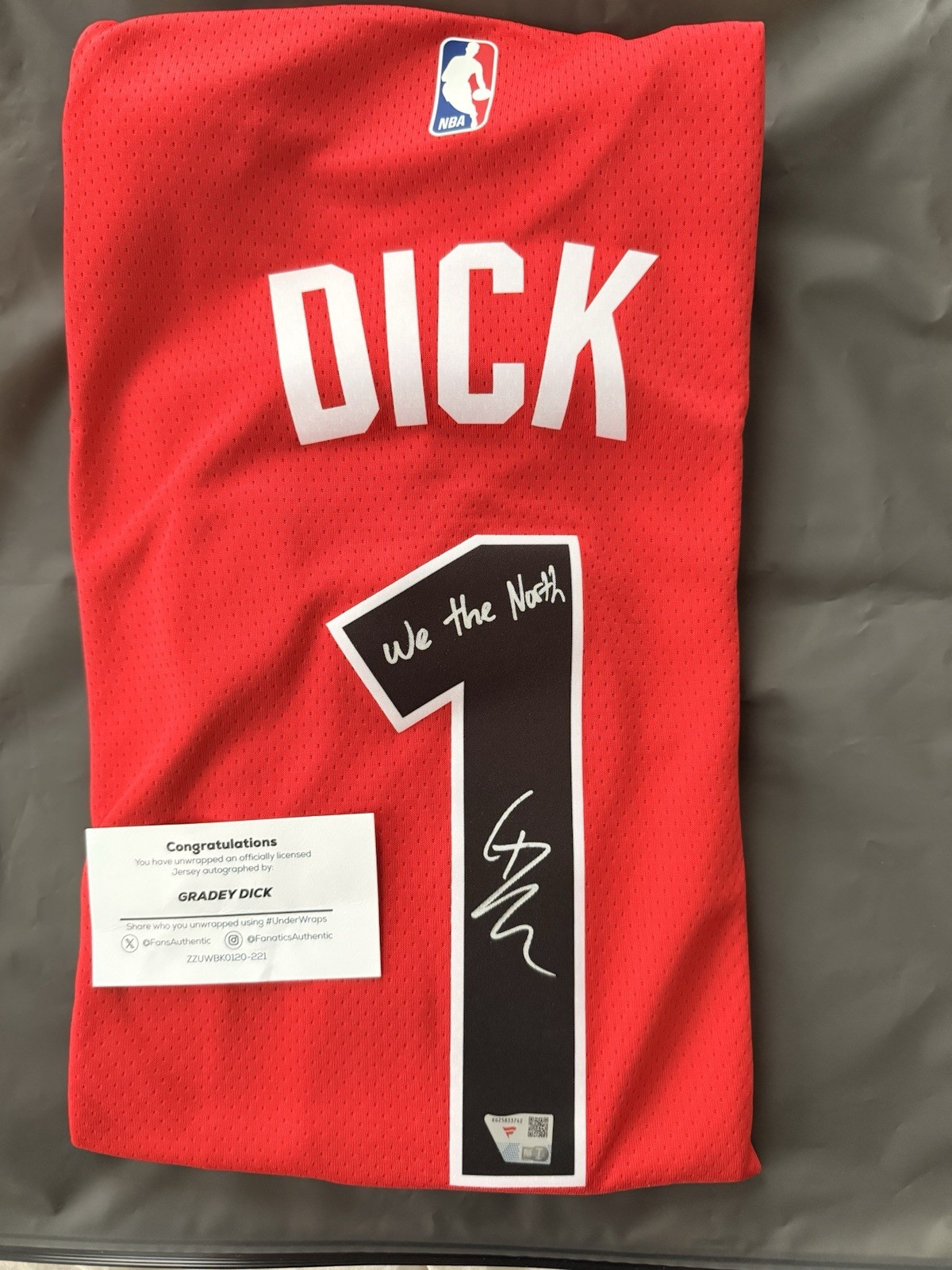 Toronto Raptors Gradey Dick #1 Signed Jersey Fanatics COA Inscribed Size L