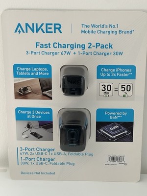 Anker 67W USB-C 3-Port & 30W GaN PIQ 3.0 Wall Charger Fast Charging Adapter