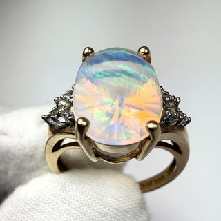 Vintage 10k Yellow Gold Fire Opal Diamond Cocktail Ring Approx Size 7 4.48 g