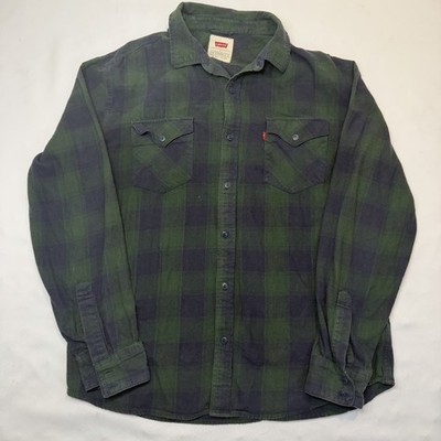 Levi's 'Dad Plaid' Flannel Mens Large Pine Green Button Up Long Sleeve Shirt